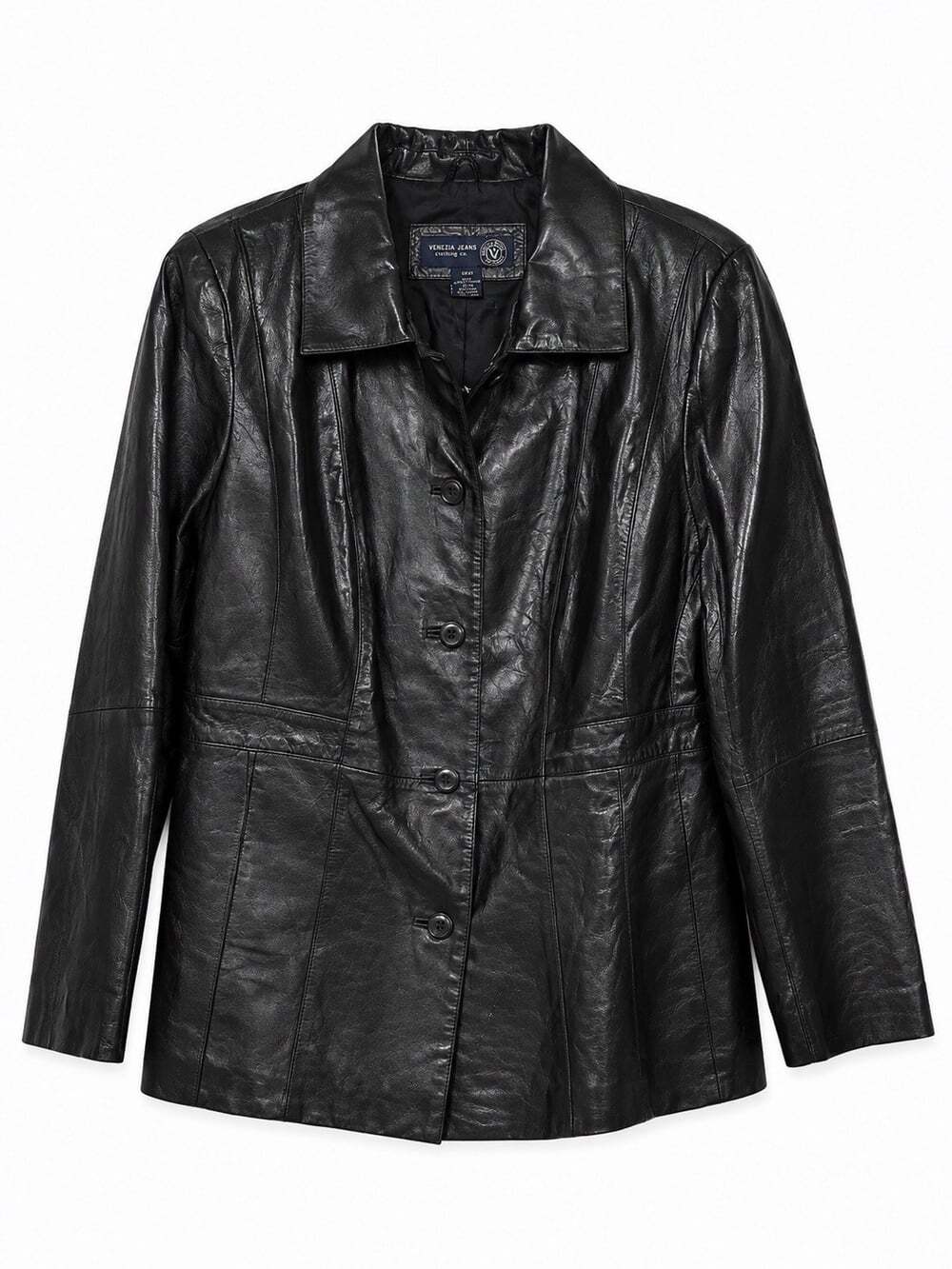 Venezia Black Leather Button-Front Jacket - Picture 2 of 9